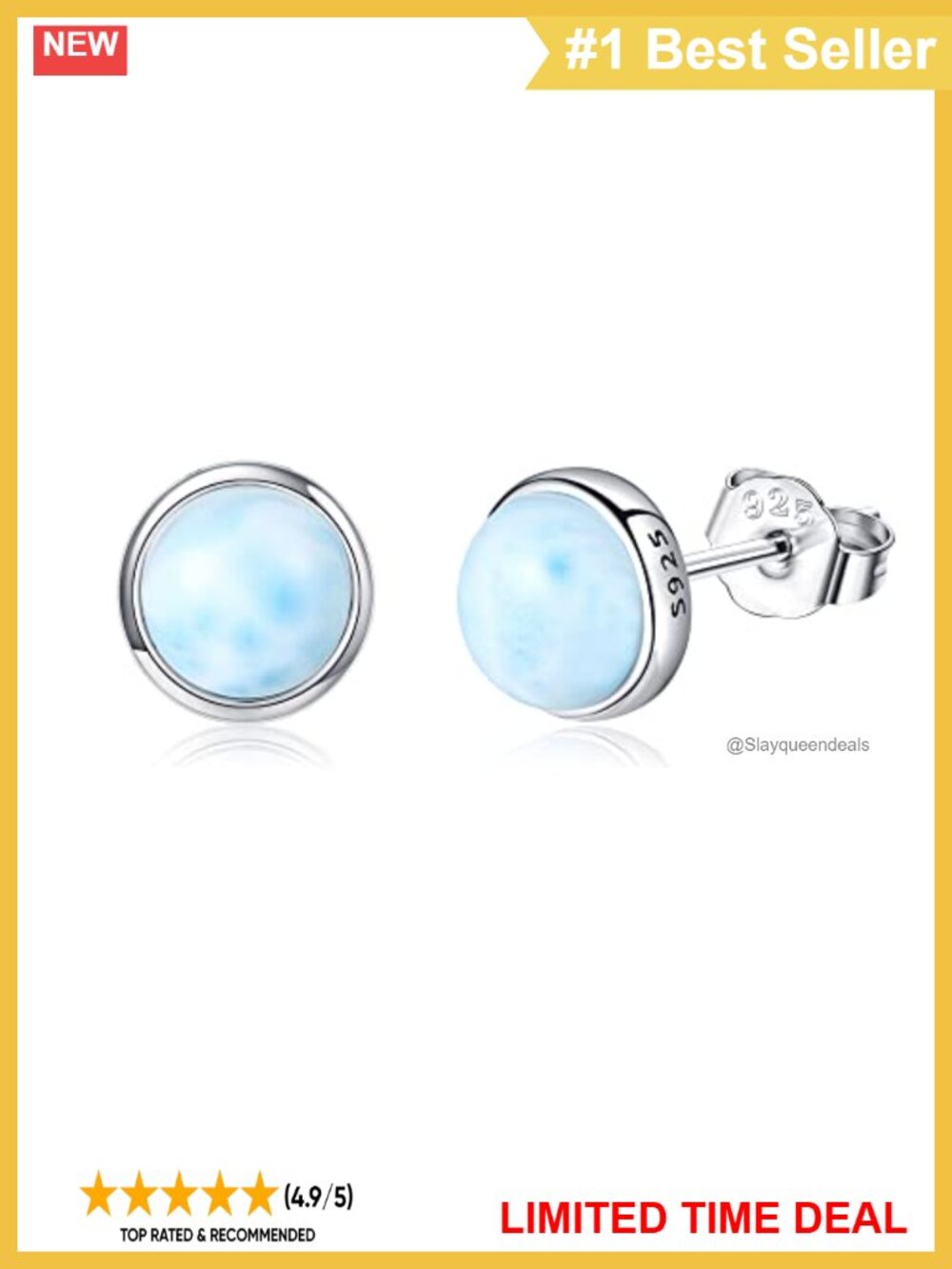 Sterling Silver Larimar Stud Earrings Hypoallergenic Gemstone Gift